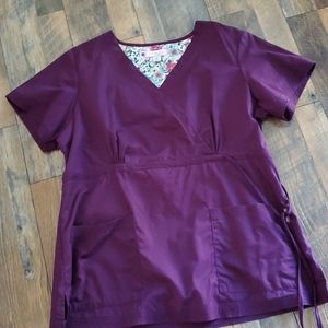 Koi mock wrap scrub top